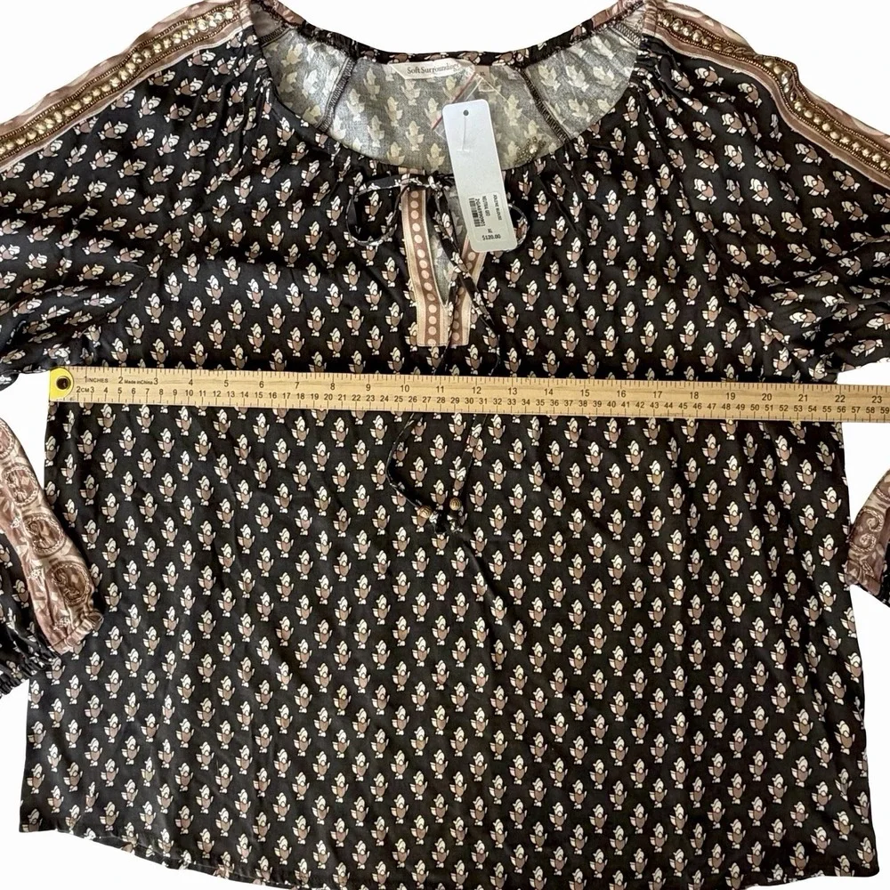 Soft Surroundings Jolene Peasant Blouse Sz XL Neutral Geo Cottagecore NWT $120